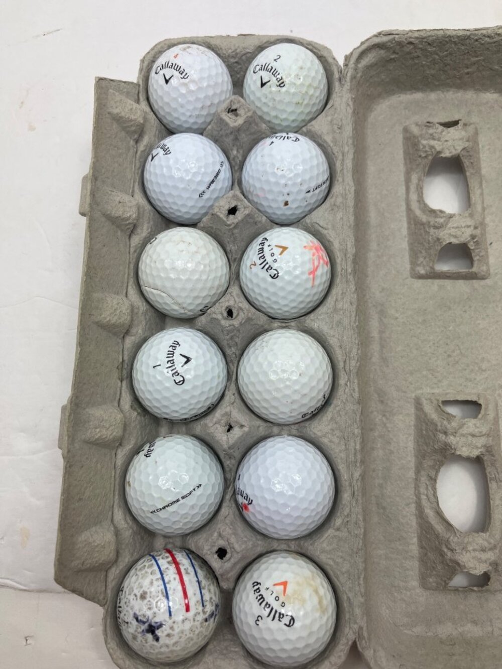 Callaway Used Golf Balls Set Of 12 In Egg Carton - Mixed Models & Markings